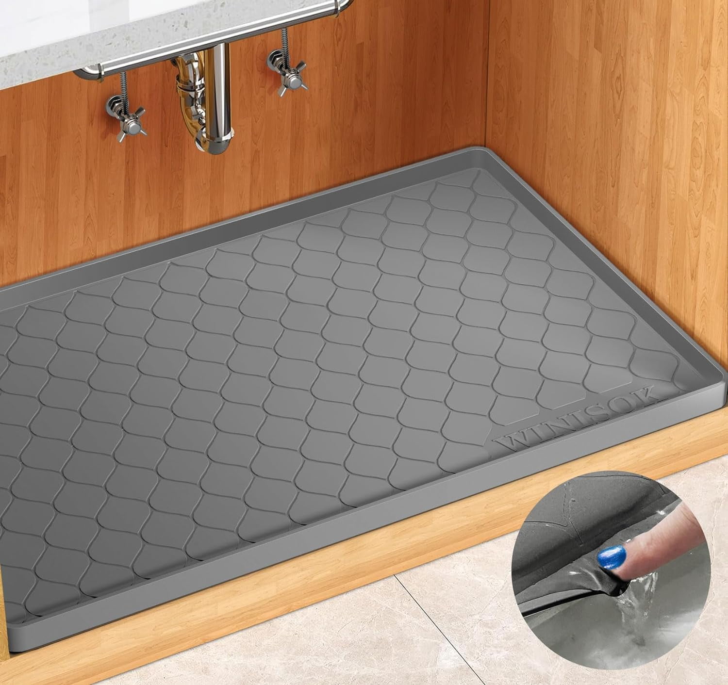 Silicone Under Sink Mat 34" x 22" kitchen Essentials and Gadgets Shelf liner Cabinet Protector Home Organizers Storage Waterproof Bathroom Tray