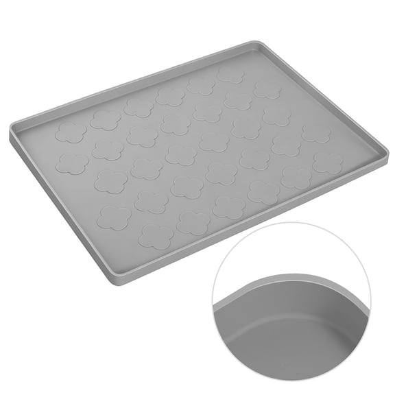 OVINESY 17" x 12.6" Under Sink Mat Waterproof Cabinet Liner, Silicone Mat for Kitchen & Bathroom Storage, Non-Slip Under Sink Organizer with Leak Proof Raised Edge, Light Gray