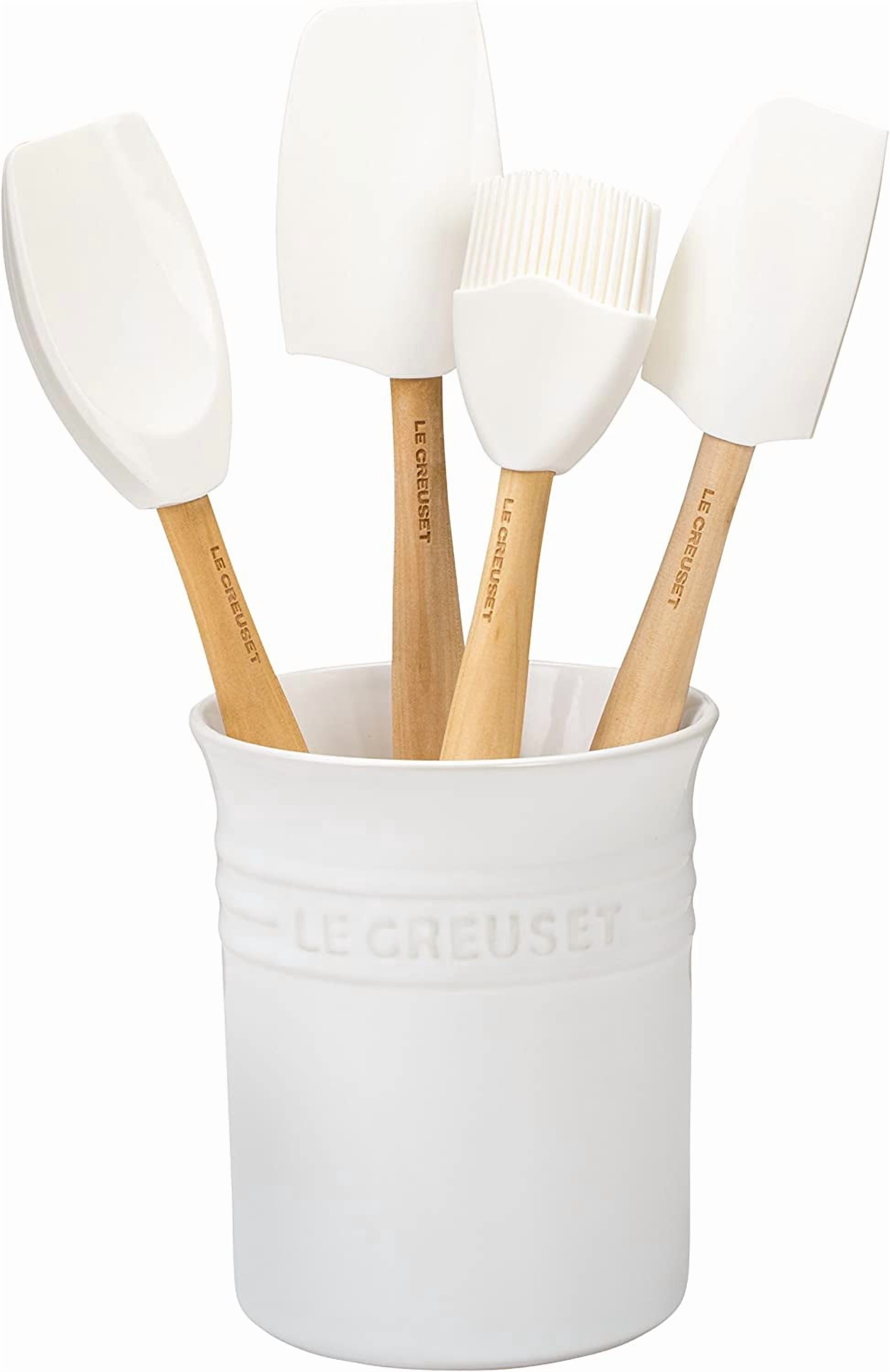 Silicone Utensil Set with Stoneware Crock 5 Piece White