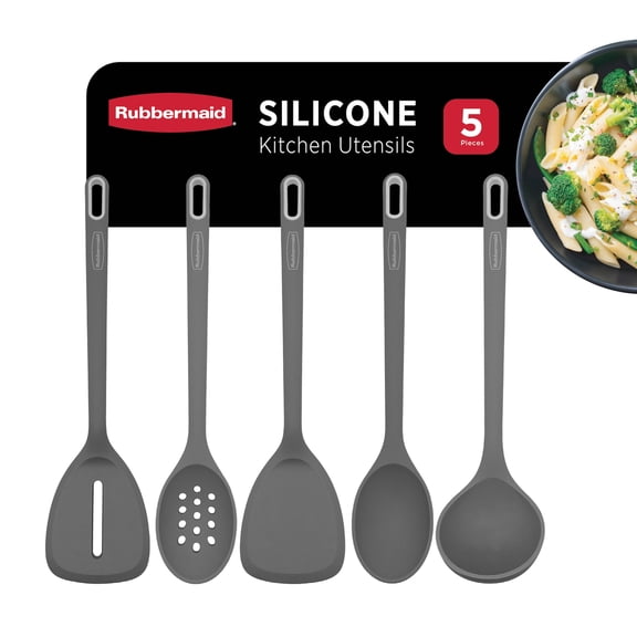 Rubbermaid Silicone Kitchen Utensils Set, Heat-Resistant and BPA-Free Cooking Utensils (5 Pieces), Charcoal