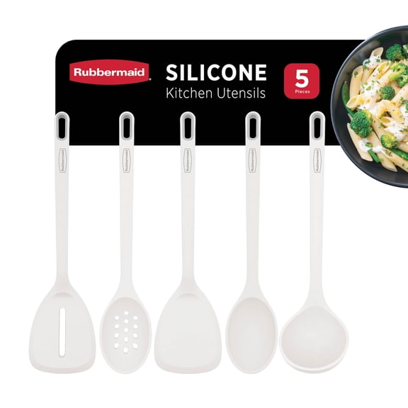Rubbermaid Silicone Kitchen Utensils Set, Heat-Resistant and BPA-Free Cooking Utensils (5 Pieces), Coconut Milk