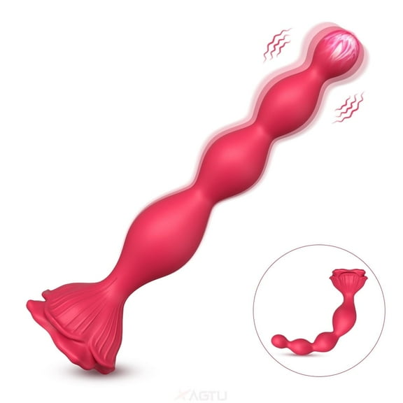 Silicone Vibrating Anal Beads, Anal Butt Plug Vibrator, 9 Vibrating Modes, Sex Toys for Men Women Couples