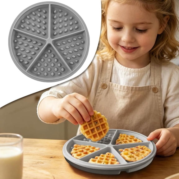 Silicone Waffle Mold, Round Waffle Maker Baking Tray, Waffle Silicone Mold, Muffin Pans Molds, Baking Tray, Mold Bakeware, Reusable Silicone Mould for Cake, Mold for Five People 6.89×6.89 in，Grey