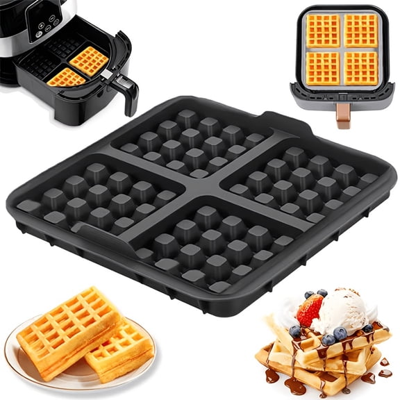 Silicone Waffle Mold for Air Fryer, Non-Stick Square Baking Pan for Homemade Waffles, 4-Cavity Oven & Microwave Safe Accessory, Easy Clean, 1 Pack