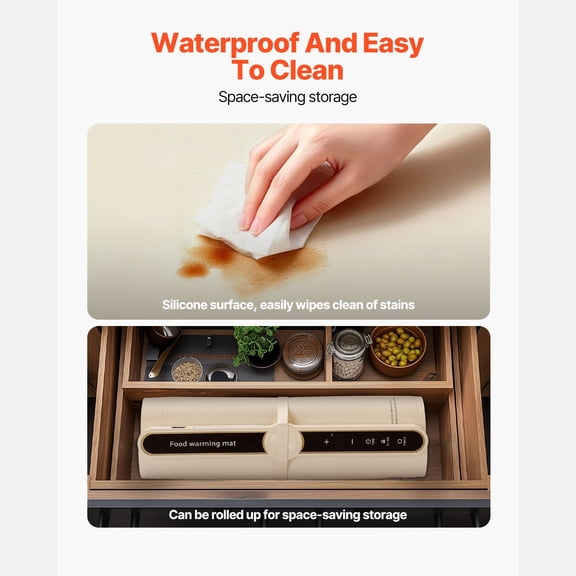 Silicone Warming Mat 19.88x13.86 Inch 9 Temperature Settings 104-248F 6-Hour Timer Food Warming Tray for Party Buffet