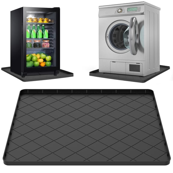 Silicone Washing Machine Pan with Raised Edge,Waterproof Leak Proof Floor Protector Tray for Washer Dryer and Heavy Appliance,Black Color