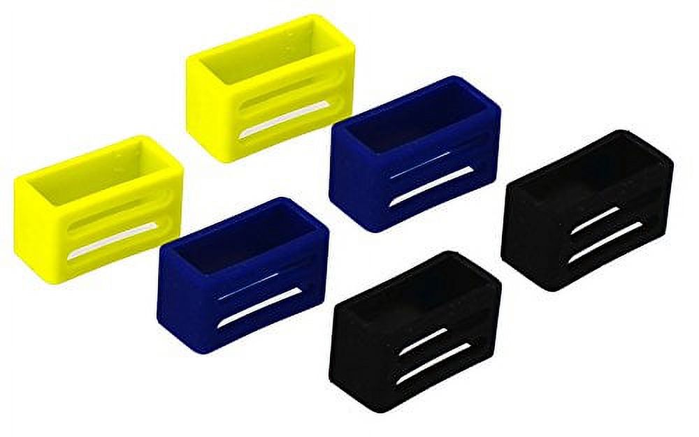 Silicone Watch Band Loop Keepers Yellow, Blue, Black 3 Pair Set for 24 mm Lug Width