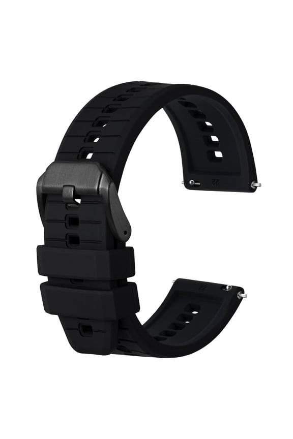 Silicone Watch Bands,22mm Quick Release Rubber Watch Strap for Men Women,Black with Black Buckle