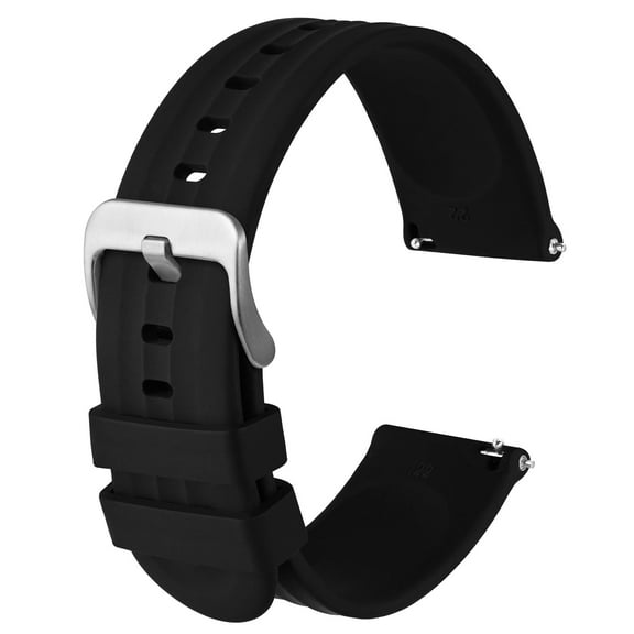 Anbeer Silicone Watch Band 18mm Quick Release Rubber Strap for Men & Women, Extra Long, Black with Silver Buckle