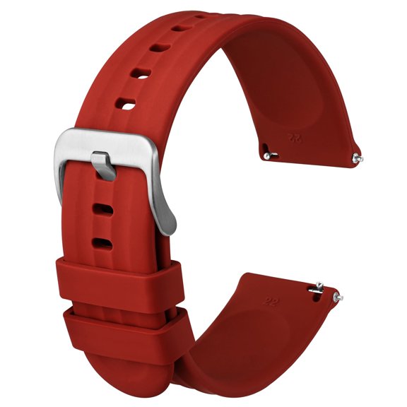 Silicone Watch Straps Quick Release Rubber Replacement Bands for Men Women - Regular Long, Red with Silver Buckle