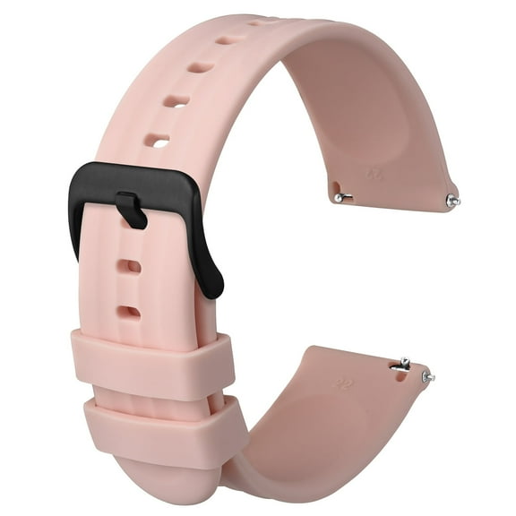 Silicone Watch Straps 22mm Quick Release Rubber Replacement Bands for Men Women - Extra Long,Light Pink with Black Buckle
