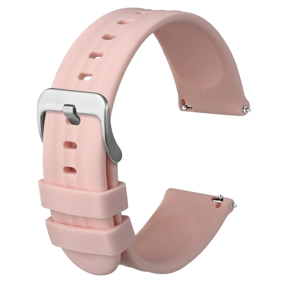 Silicone Watch Straps Quick Release Rubber Replacement Bands for Men Women - Extra Long,Light Pink with Silver Buckle
