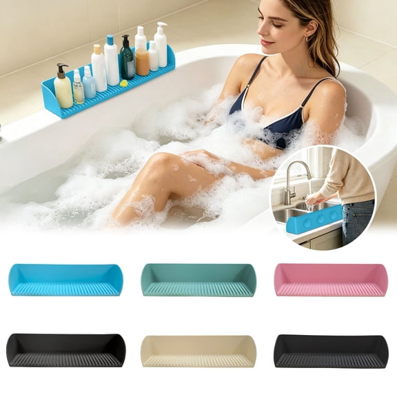 Silicone Water Barrier 15.75 Inch Suction Cup Anti-spill Guard for Bathtub Shower Kitchen Sink Wet Dry Separation