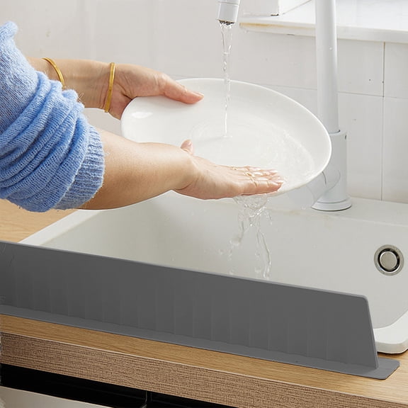 Silicone Water Blocking Board for Sink Countertop, Splash Guard for Dishwashing and Vegetable Washing, Dark Gray, 20.9 x 1.8 x 2.8 in