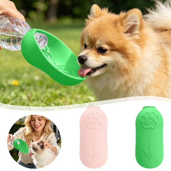 Silicone Water Bottle Adapter for Dogs & Cats Portable Travel Water Dispenser Cap with Leak-Proof Foldable Bowl Fits Standard Water Bottles Outdoor Walking Hiking