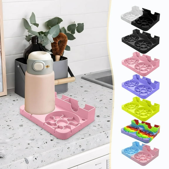 Silicone Water Bottle Drying Rack, Multifunction Fast Dryer with 3 Drip Trays for 20-40oz Tumblers, Non-slip Base & Easy Clean Design for Kitchen Counter & Dishwasher Safe Storage,Vsgery