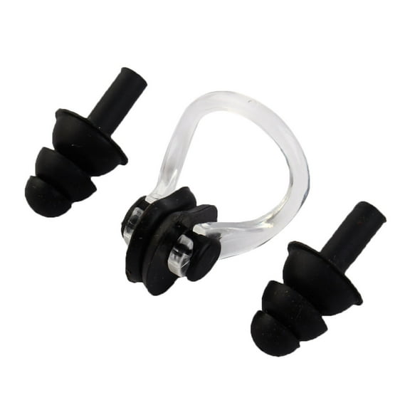 Silicone Water Resistant Swimming Earplug Underwater Bathing Nose Clip Protector Set Black
