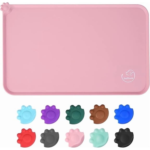 Silicone Waterproof Dog Cat Pet Feeding Mats, Non Slip, Easy Clean Pet Dog Cat Bowl Mats Placemat (24" x 16") Pink