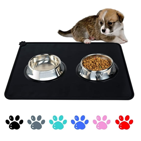 QiShi Silicone Waterproof Dog Cat Pet Food Mats Tray -FDA Grade Dog Pet Cat Feeding Mat-Black