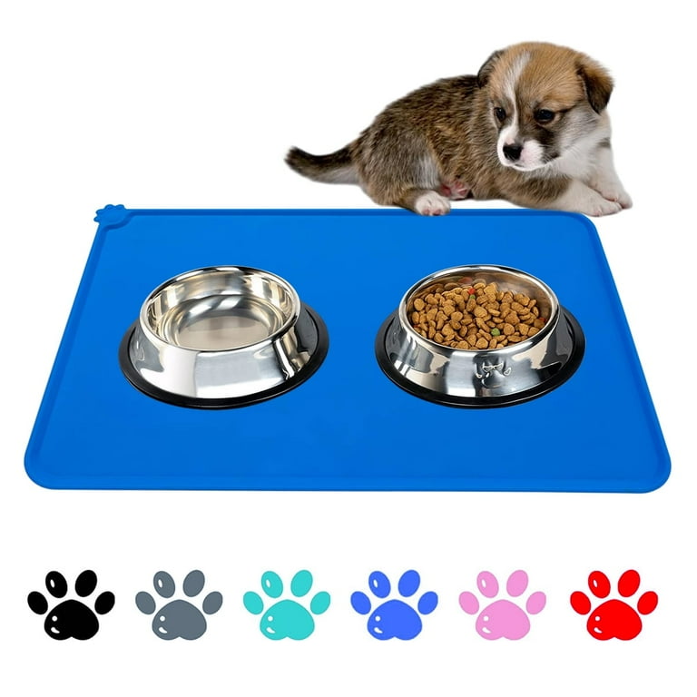 Silicone Waterproof Pet Food Mat Non Slip for Cats Dogs with Raised Edge Small Bowl Placemat FDA Grade BLUE Walmart