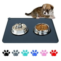 QiShi Silicone Waterproof Dog Cat Pet Food Mats Tray -FDA Grade Dog Pet Cat Feeding Mat-Gray