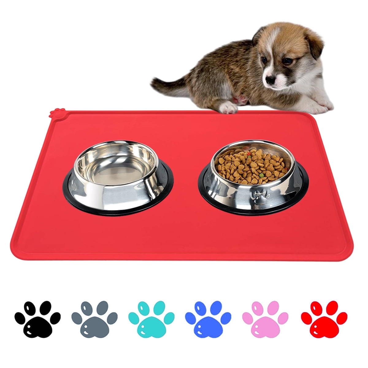 Qishi Silicone Pet Food Mat, Waterproof Feeding Tray for Dogs and