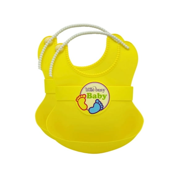 Little Busy Baby 2 pack Silicone Waterproof Baby Bib with Durable Pocket, Yellow, Toddler