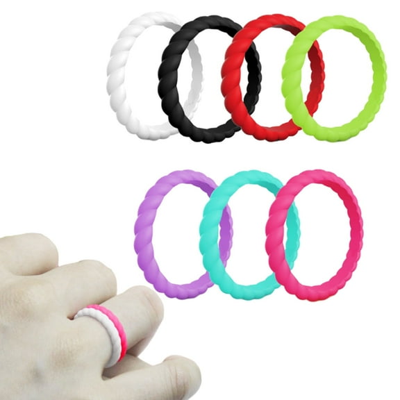 Silicone Wedding Ring For Women, 7 Packs Thin And Braided Rubber Band, Fashion, Colorful, Comfortable Fit, Skin Safe-Style 1