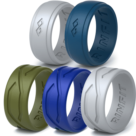 Silicone Wedding Rings / Wedding Band for Men by Rinfit. 5 Rubber Rings Pack