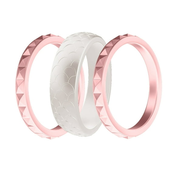 Silicone Wedding Rings For Women 3 Packs -Stackable Silicone Rubber Wedding Bands - Innovative Collection Birthstone Design Overlay 3 Women'S Silicone Rings-Style 3