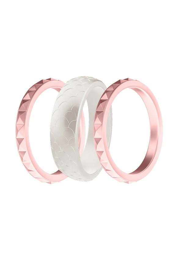 Silicone Wedding Rings For Women 3 Packs -Stackable Silicone Rubber Wedding Bands - Innovative Collection Birthstone Design Overlay 3 Women'S Silicone Rings-Style 3