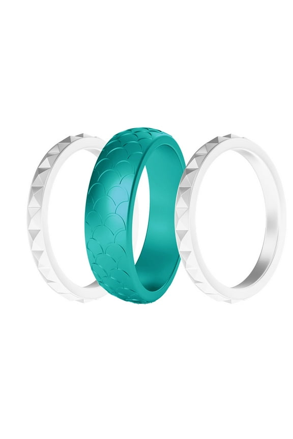 Silicone Wedding Rings For Women 3 Packs -Stackable Silicone Rubber Wedding Bands - Innovative Collection Birthstone Design Overlay 3 Women'S Silicone Rings-Style 2