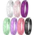 thumbnail image 1 of Silicone Wedding Rings for Women 1/4/7 Packs -Stackable Silicone Rubber Wedding Bands - Innovative Flower & Vine Collection, 1 of 8