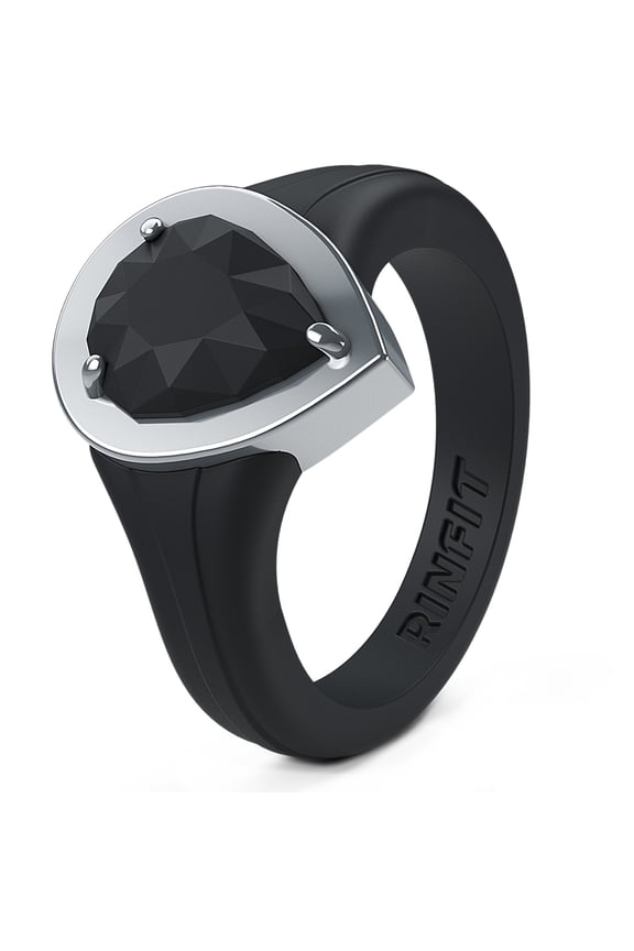 Silicone Wedding Rings for Women - Rubber Band Replacement - Metal Framed Diamond Pear Collection by Rinfit