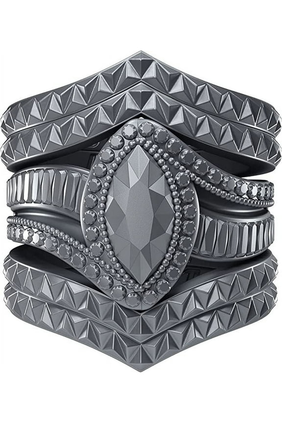 Silicone Wedding Rings for Women by Rinfit - Female Wedding Bands - Diamond Marquise & 4 Stackable Rings