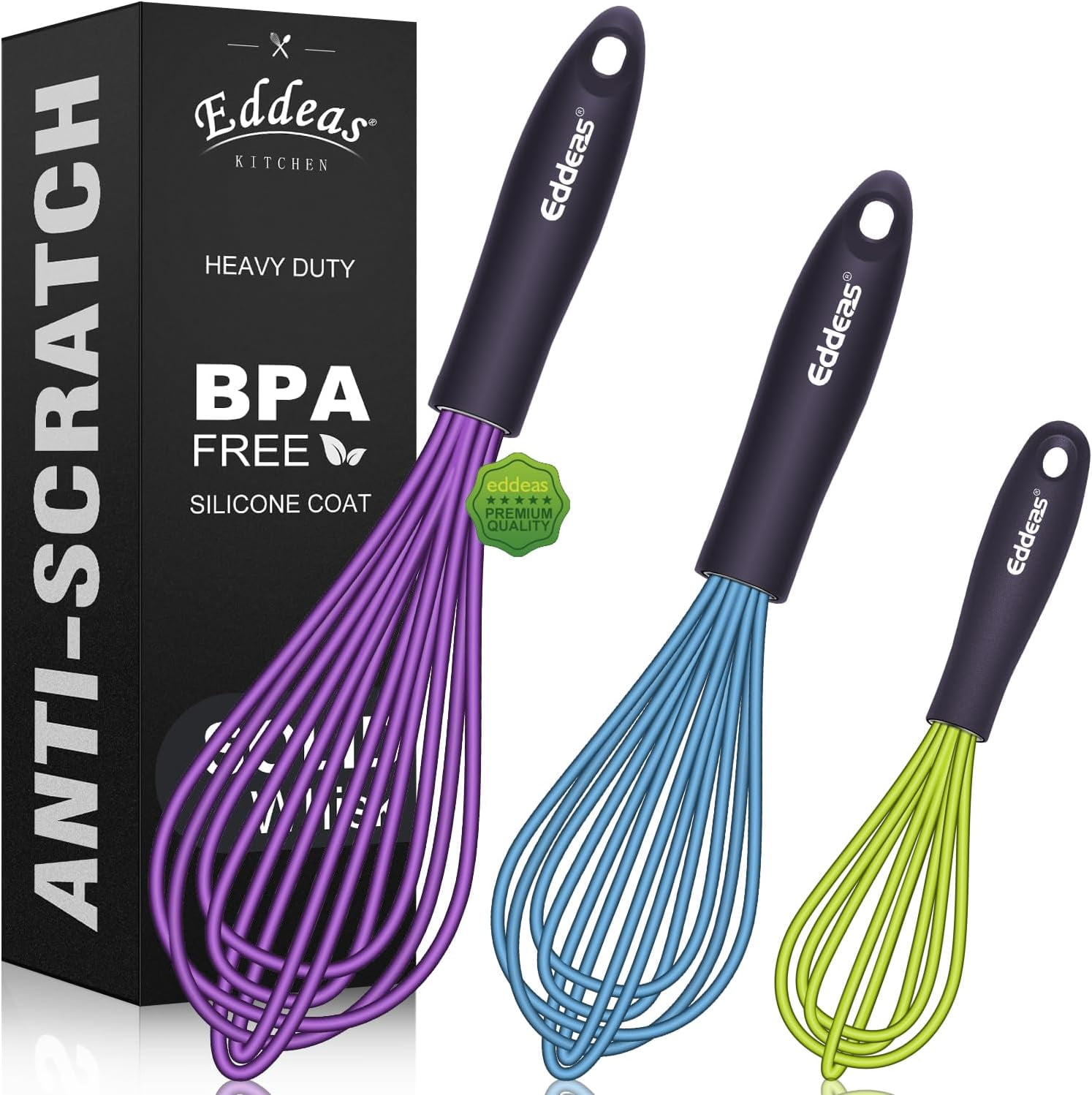 Silicone Whisk, 500 °F Heat Resistant Whisks For Cooking, Heavy Duty 7 ...