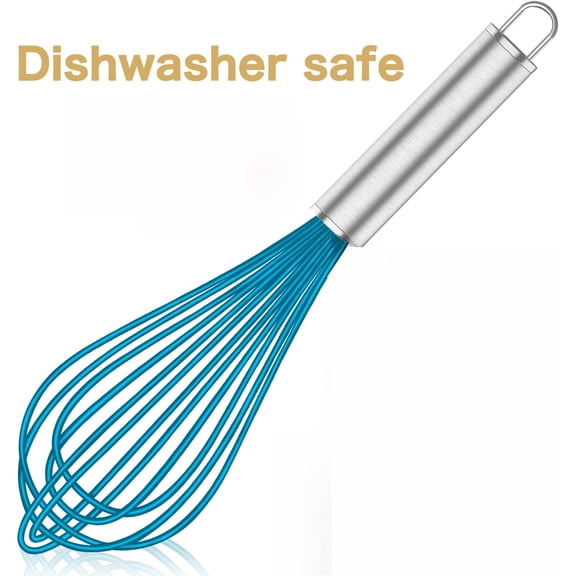 Silicone Whisk,Heat Resistant 480°F Whisks For Cooking Non Scratch,Stainless Steel wired wisk,Plastic Rubber Whisk Tool For Nonstick Cookware Pans,Silicon Wisks Set of 4,Blue