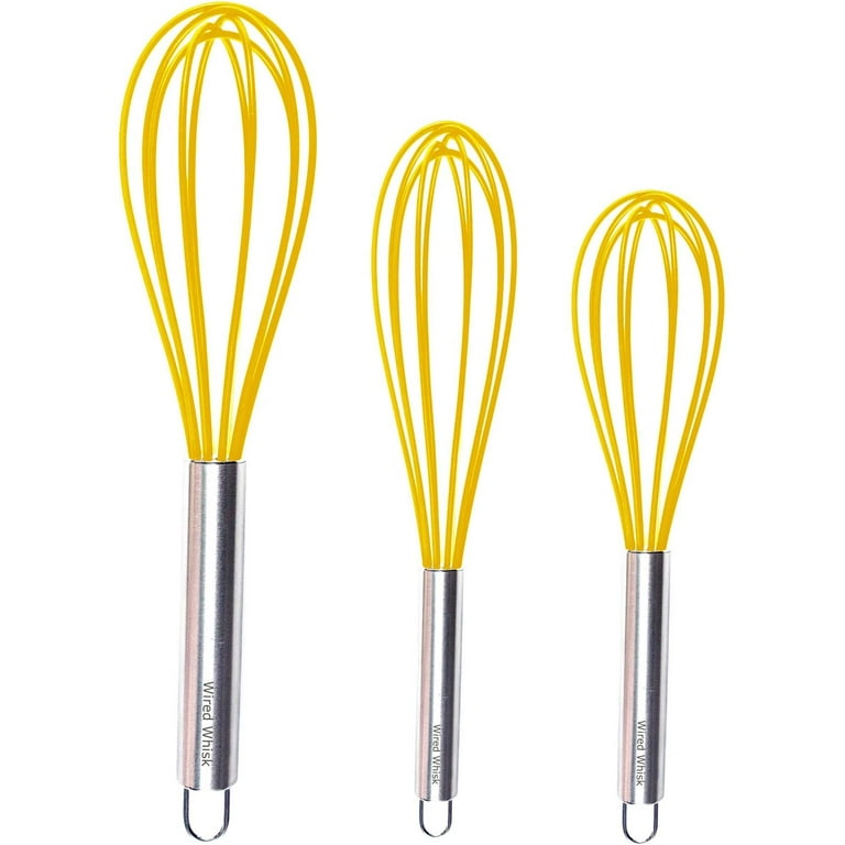 Wired Whisk silicone whisk set of 3 - stainless steel & silicone non-stick  coating - colored balloon egg beater for blending, whisking, b