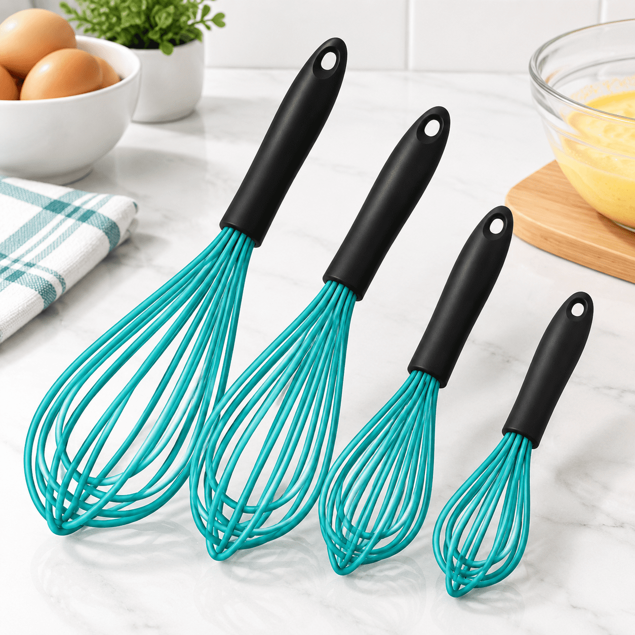 Silicone Whisk Whisks For Cooking Non Scratch Set Of 4 7+9+11in Balloon ...