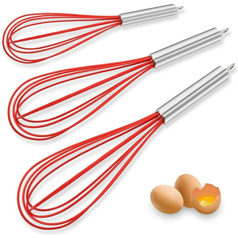Silicone Whisk, Stainless Steel Wire Whisk Set of 3 -Heat Resistant Kitchen  Whis