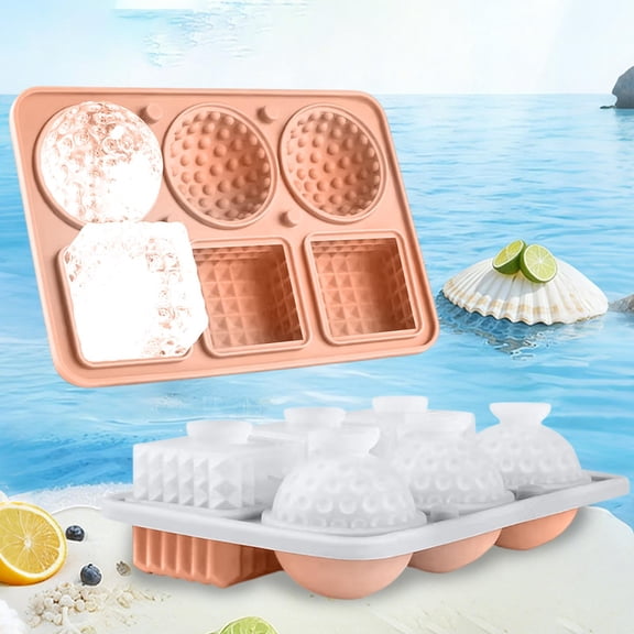 Silicone Whiskey Ice Mold with Lid, 6-Cavity Large Geometric Round Sphere and Square Ice Cube Tray, Food Grade Flexible Ice Maker for Cocktails, Bourbon, Home Bar Party
