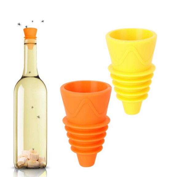 Silicone Wine Bottle Fruit Fly Trap Stopper, Reusable DIY Fly Catcher Funnel for Indoor Kitchen Fly Control, 2‑Pack