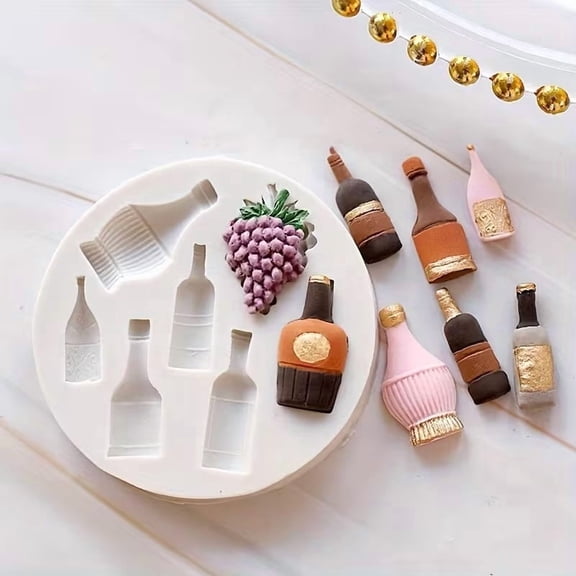Silicone Wine Bottle and Grape Fondant Mold - Food-Grade Baking Tool for Cake Decorating and Chocolate Crafts