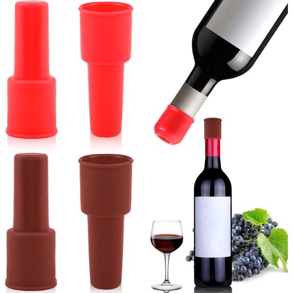 Silicone Wine Stopper,4pcs Reusable and Unbreakable Glass Bottle Sealer Covers Wine Stoppers, Wine Plug,Wine Cork Stopper for Keeping Wine Champagne Fresh