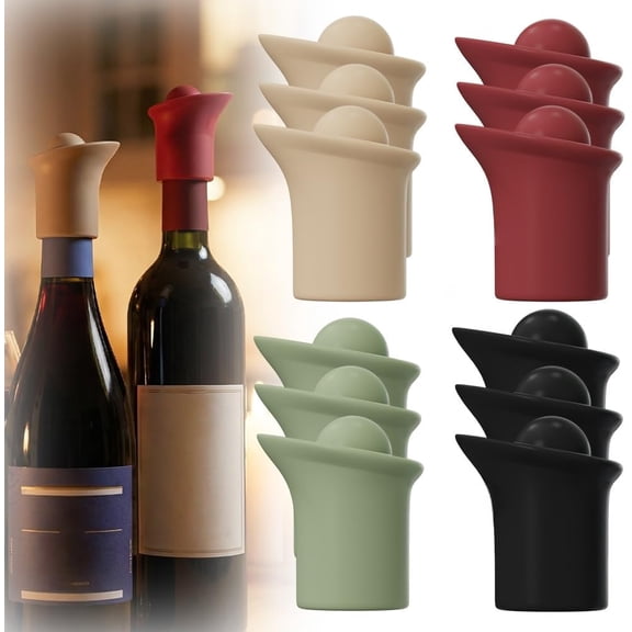 Silicone Wine Stopper for Wine Bottles, 2026 New Reusable Sparkling Wine Bottle Stopper Silicone Wine Bottle Caps, Seal Cover Bottle Stoppers for Glass Bottles Champagne Beer Home Kitchen