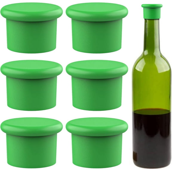 CEYAZYE Silicone Wine Stoppers Airtight Seal on Wine & Beer Bottles Reusable, Dishwasher Safe, Green (6 Pack)