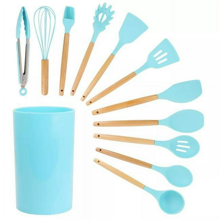 Light Teal Silicone and Wood Cooking Utensils (Set of 12) Light Teal Silicone and Wood Cooking Utensils (Set of 12)