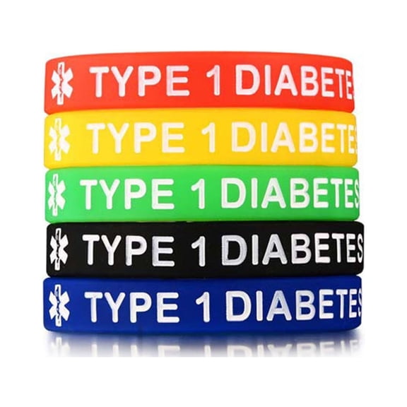 Silicone Wristband Alert ID for Health for Type 1/2 Diabetic Patients Neutral Colors Kids Adult Size