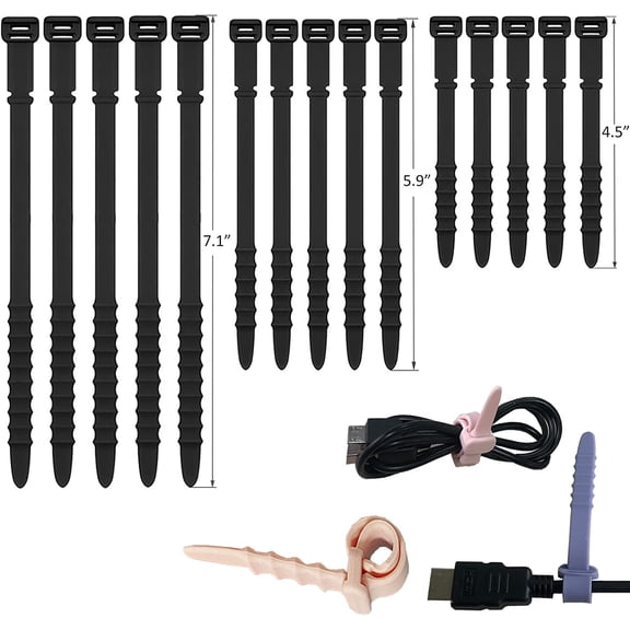 Silicone Zip Ties, Reusable Zip Ties, Rubber Cable Ties Straps for Wire Management, Elastic Silicone Ties Cable Organizer for Home Office, Cord Ties in Three Sizes 4.5\