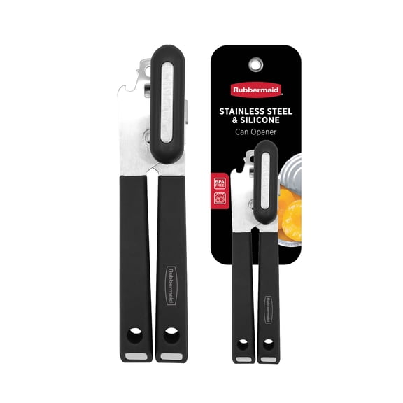 Rubbermaid Stainless Steel Can Opener, Compact Manual Can Opener with BPA-Free Silicone Handle, Black